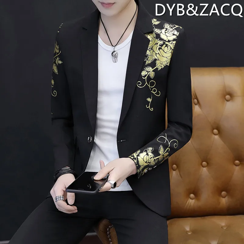 

DYB&ZACQ Men's Korean Slim Suit Men's Summer Handsome Personality Small Suit Night Men's Casual Suit Thin Jacket