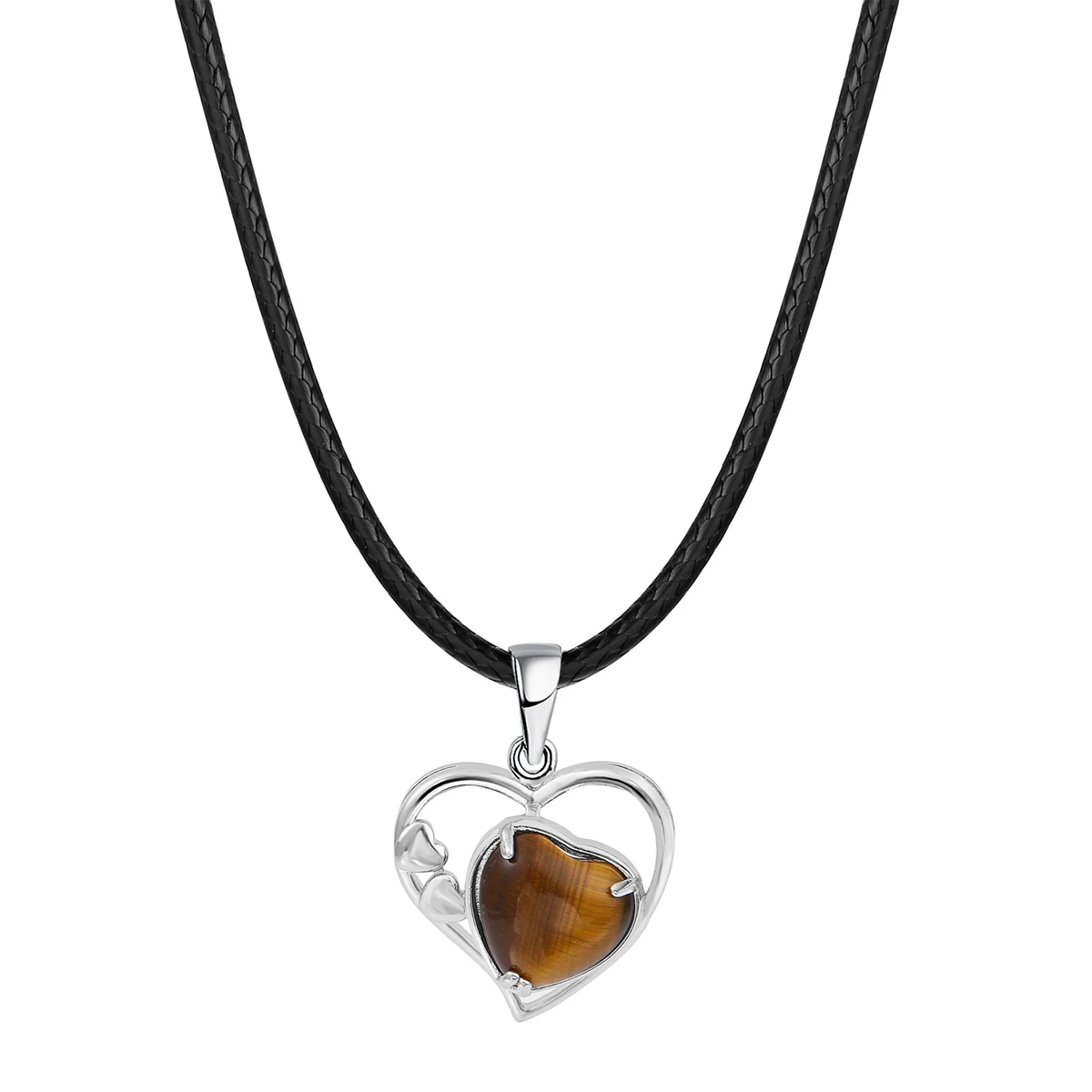 

Металлические ожерелья с тигровым глазом, любовным сердцем, 18 дюймов, черный шнур для женщин и девушек, вечная подвеска с кристаллами, ювели...