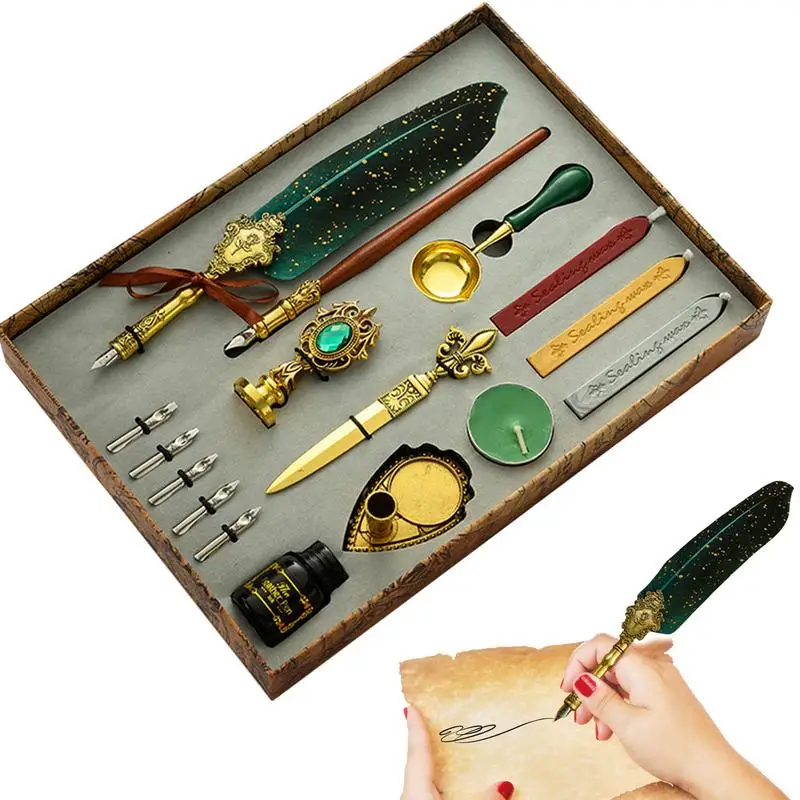 

Набор для каллиграфии Quill в винтажном стиле, набор для запечатывания воска, ложки, конвертов, лучший подарочный набор для