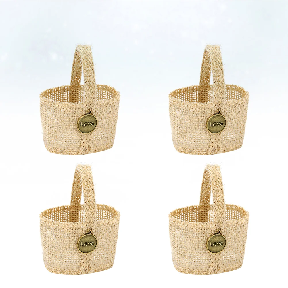 

Basket Flower Wedding Girl Baskets Burlap Rustic Candy Storage Linengiftmini Vintage Party Christmas Picnicwicker Table Small