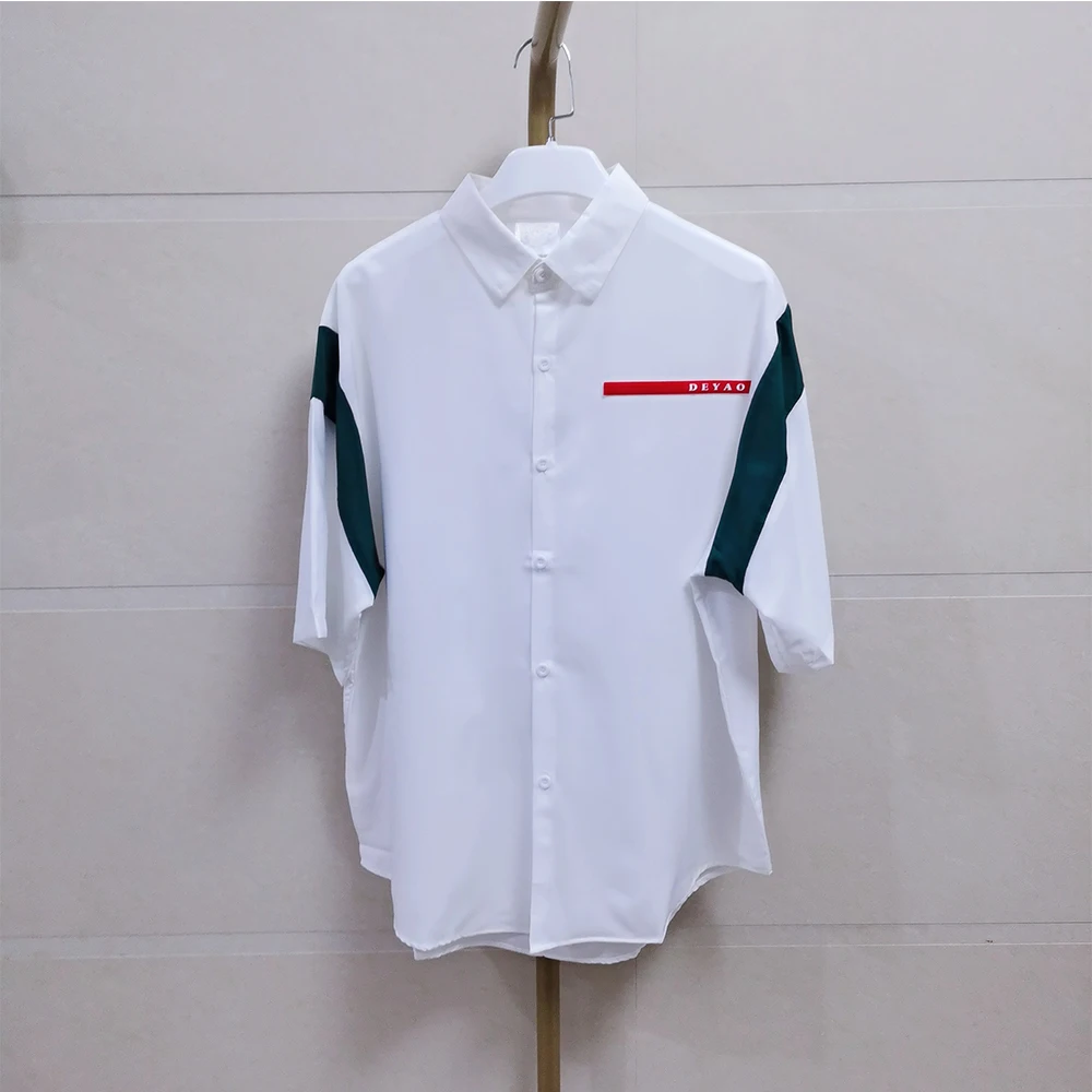 

Ice Silk Short Sleeve Men's Shirt Summer Korean Fashion Loose Turn-down Collar Contrast Color Male Tops Temperament