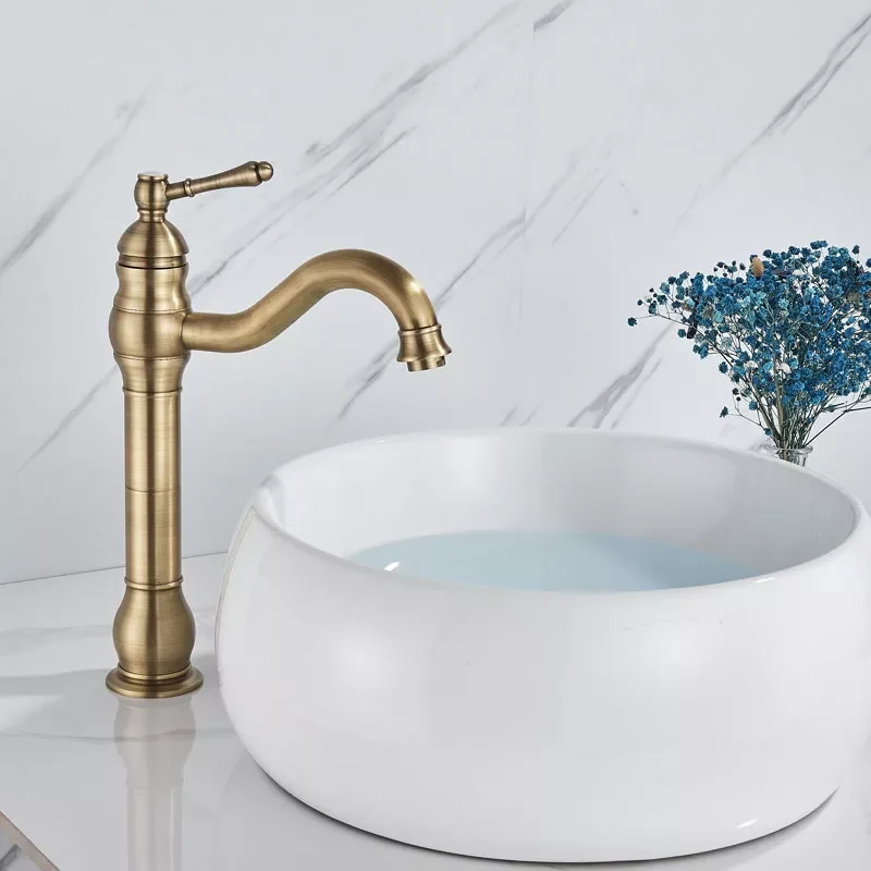 

Anitque Brass Brass Bathroom Basin Faucet Short Tall Type Wall Mounted Hot Cold Rotation Sink Mixer Taps