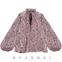 romantic court print top for ruandai 2022 summer new womens bow tie bubble sleeve round neck loose type t shirt free shipping
