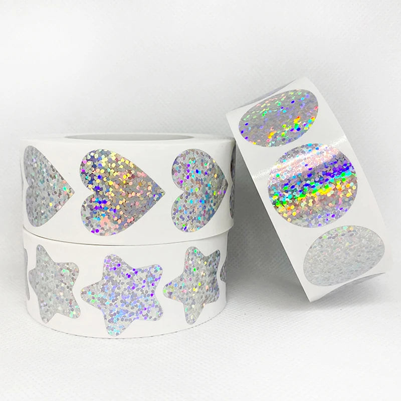 

Exquisite Rainbow Laser Blank Love Heart Stars Round Stickers Handmade Decoration Holiday Birthday Party Sealing Label Sticker