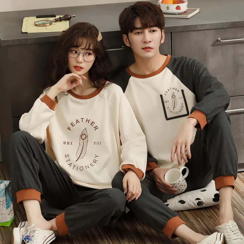 2023 Pure lovers pajamas round collar contracted Ms Qiu dong leisurewear cotton suits in spring and autumn men suit at home