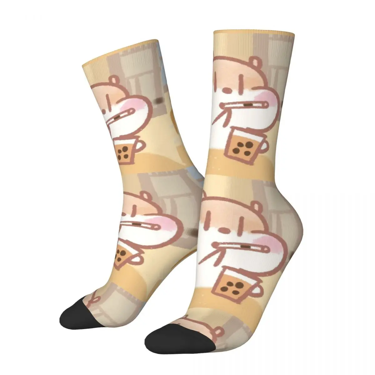 

Funny Happy Men's Compression Socks Drink Milk Tea Vintage Harajuku Milk Tea Hamster Street Style Novelty Crew Crazy Sock