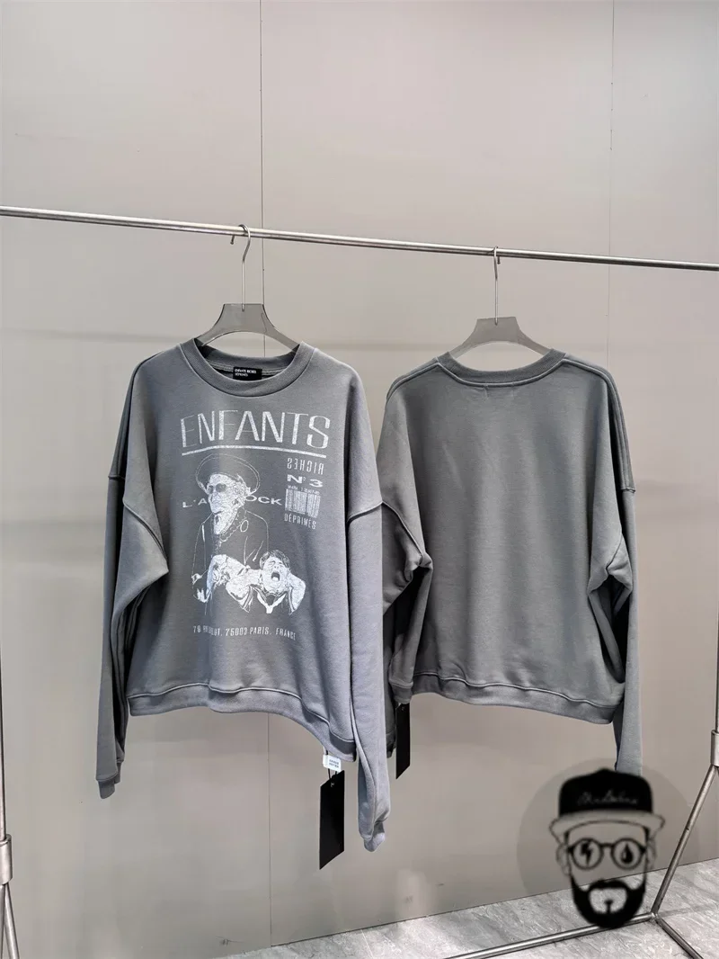 Зимняя серая толстовка с капюшоном в стиле ретро свободная спортивная одежда