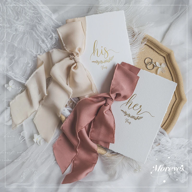 

2pcs Romantic Wedding Vows Card With Satin Chiffon Ribbons Wedding Favor Bridal Shower Photo Props Flatylay His Her Vow Gift