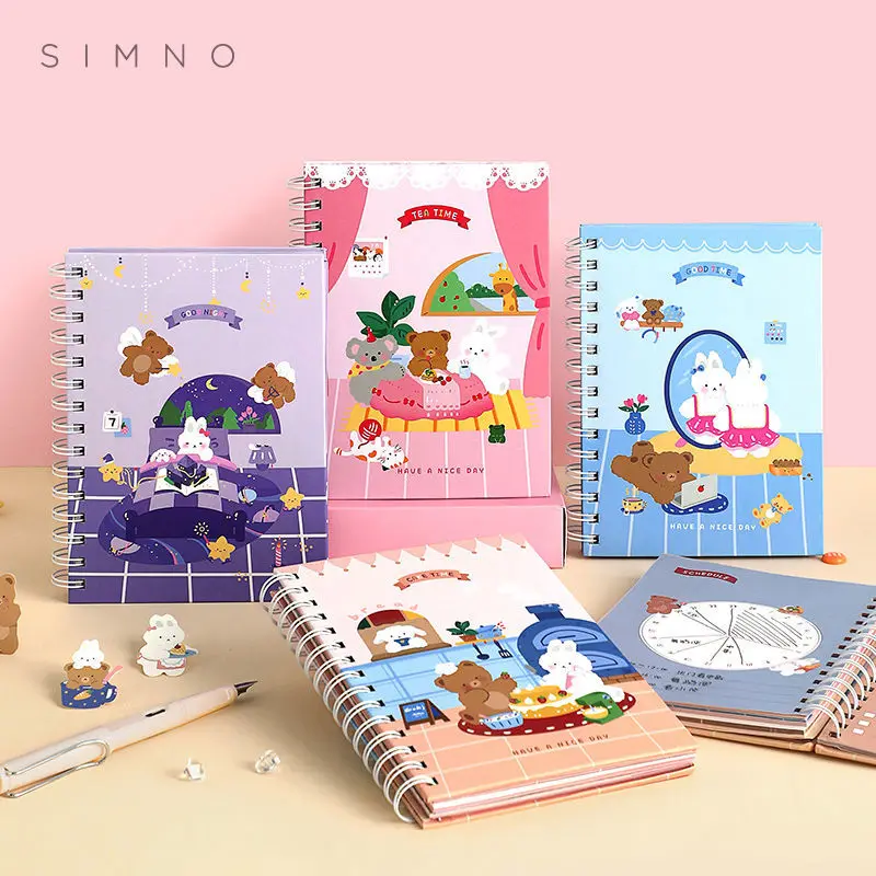 

Cute Style Cartoon Printed Pattern Notebook Coil Color Page Hand Account Notepad School Office Student Notebook Planner