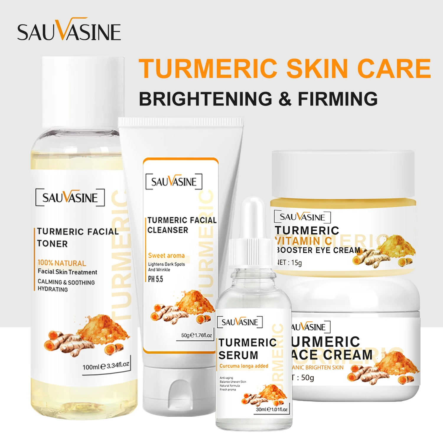 Turmeric Face Skin Care Set Facial Products Kits Anti Acne Lighten Dark Spot Glowing Moisturizing Cream for Dark Skin