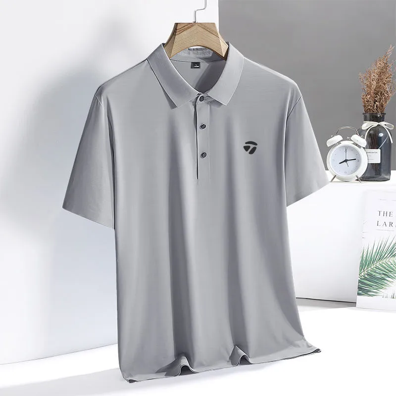 Summer Golf Short Sleeve Men Polyamide fabric Ice silk fast dry Elastic Casual Half Sleeve T-shirt Clothes Men's golf Polo Shirt