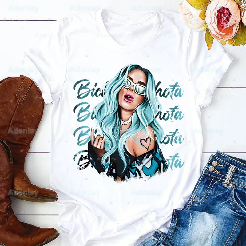 

Karol G Bichota музыкальный певец, графический рэпер, топы в стиле Харадзюку, летние Графические футболки, женская футболка, одежда, футболка для д...