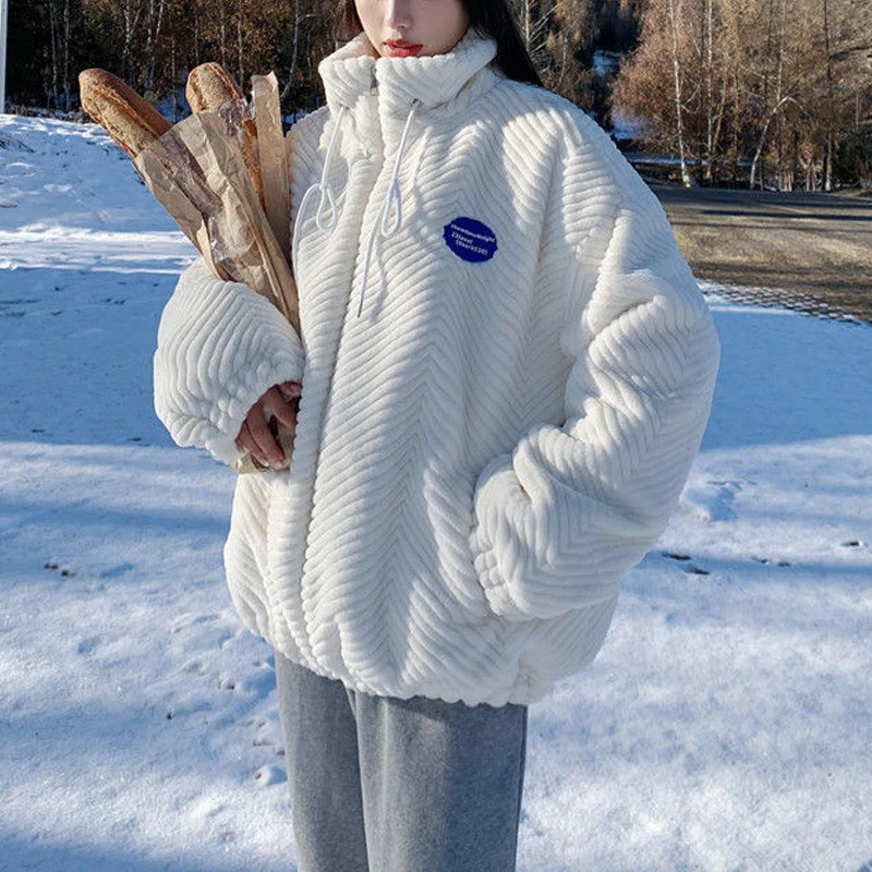 Korean Fashion Faux Rabbit Fur Coat Winter Jacket for Women 2022 Lady Thicken Warm Loose Coat Outwear