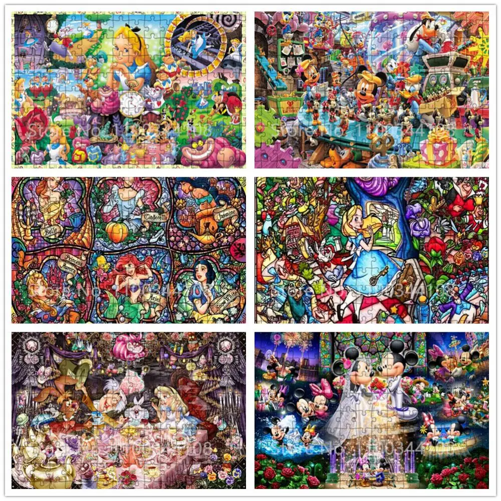 

Disney Princess Mickey Mouse 300/500/1000 Pieces Jigsaw Puzzles for Adults Decompression Puzzles Kids Educational Toys Diy Gift