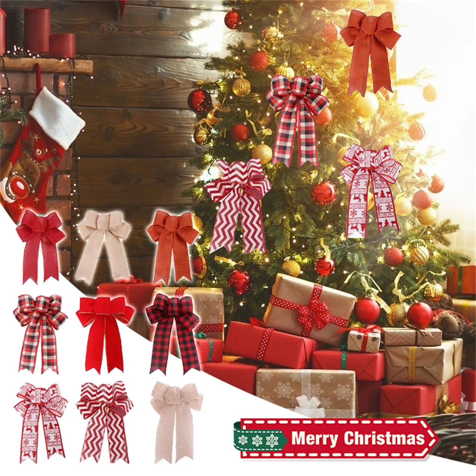 

Льняные рождественские украшения, украшенные бантом, ручная работа (9 шт.); Льняные рождественские украшения с бантом, украшенные вручную