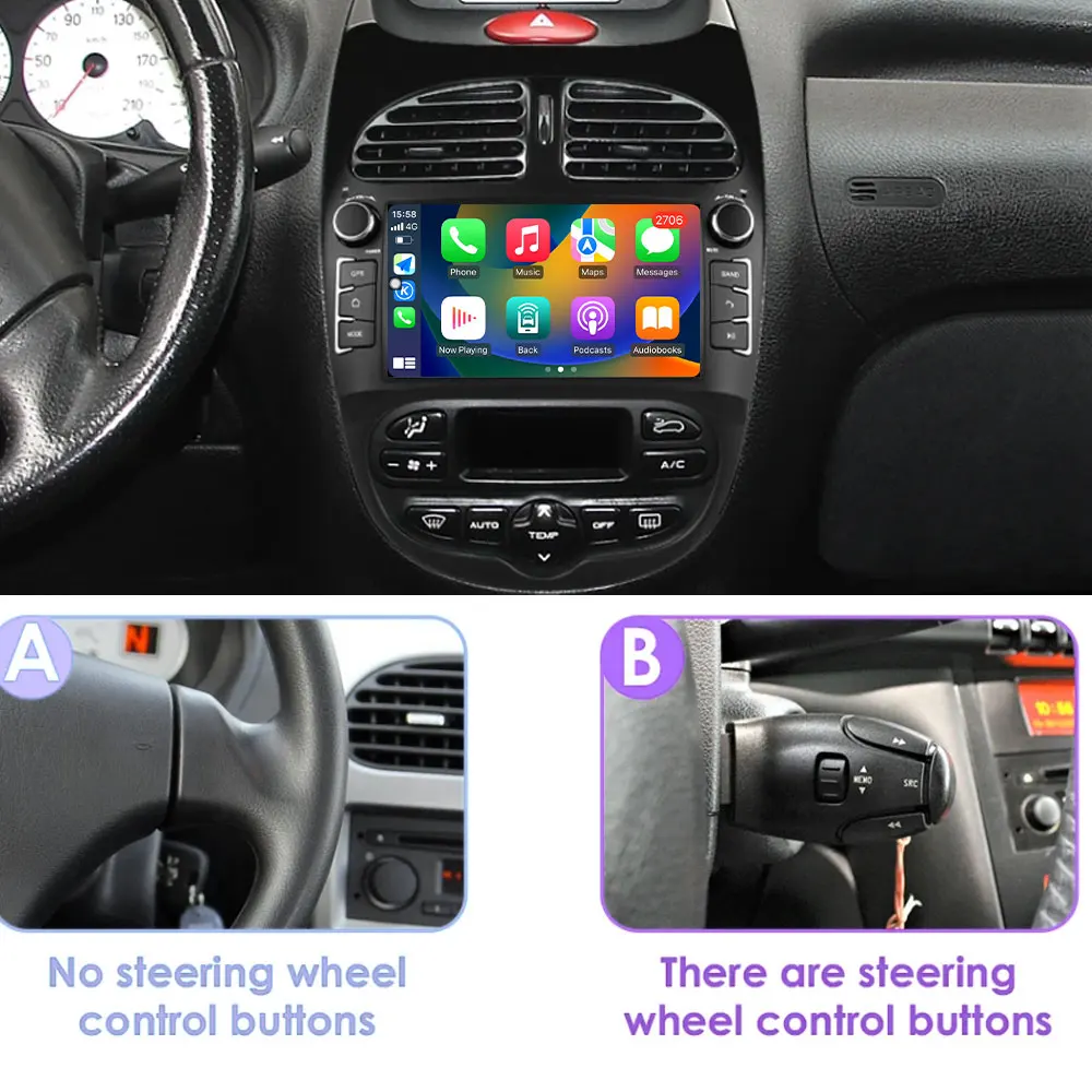 Фото 7-дюймовый Android 16 Carplay для PEUGEOT 206 206CC 206SW 2000-2008, автомобильный мультимедийный плеер, навигация, Wi-Fi, сенсорный экран №2