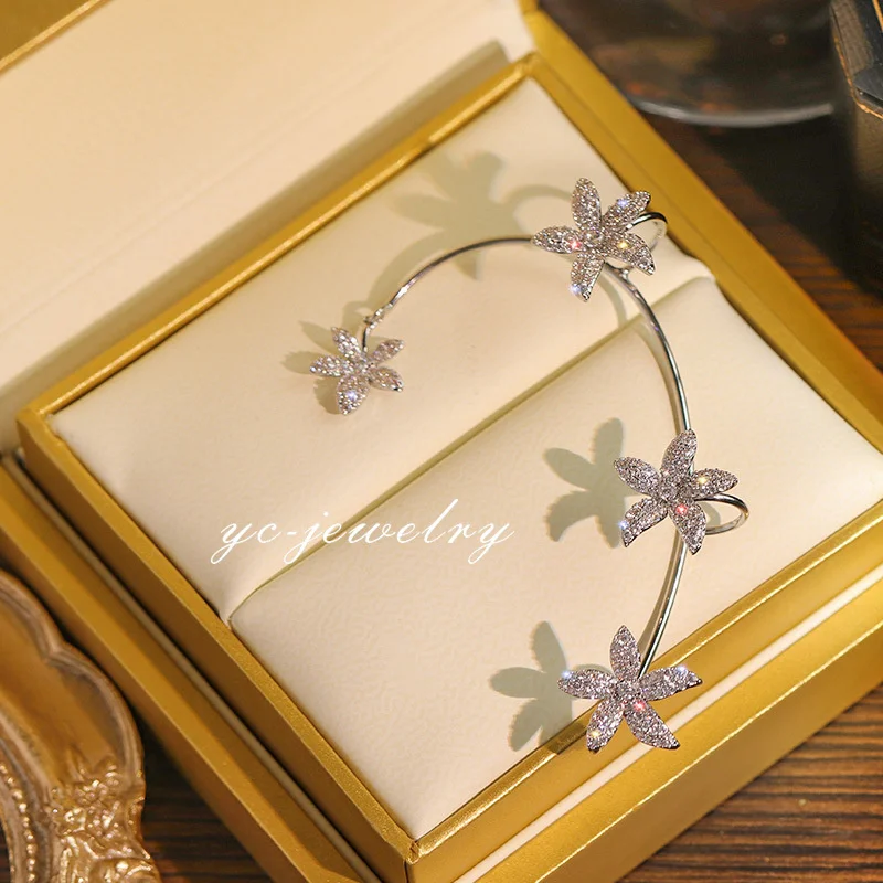 

Luxury Zircon Flower Shiny Clip Earrings Female Diamond Butterfly Earring Non-perforated Ear Clips Wedding Party Women's jewelry