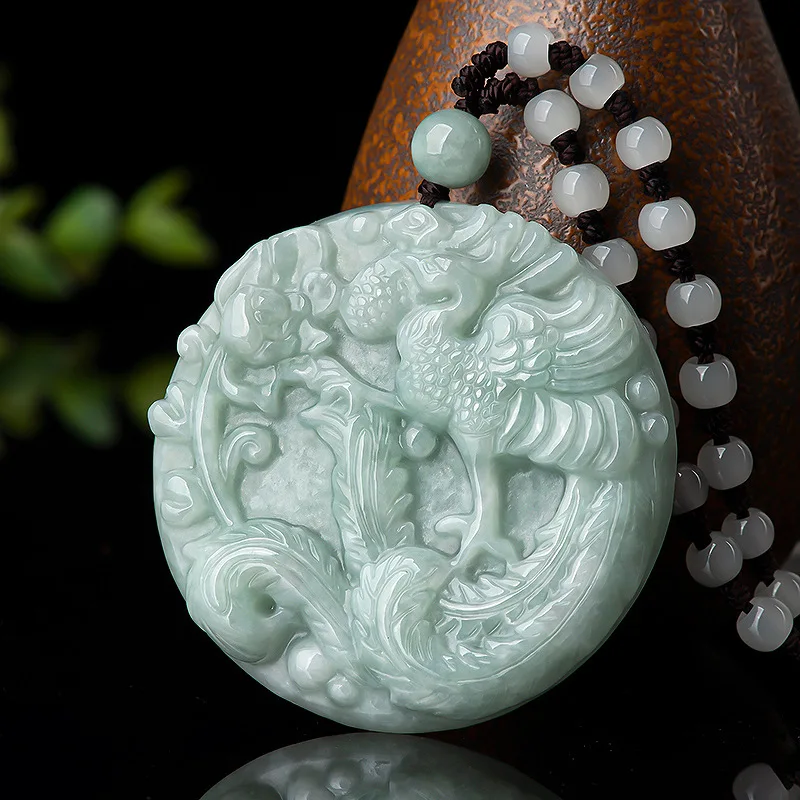 

Очаровательные ювелирные изделия из натурального нефрита с цветком Феникса пиона ожерелье ручной работы для мужчин и женщин амулет на удач...