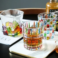 jinyoujia ltalian whiskey crystal glass creative hand drawn color whisky wine glass cup drinking wine cocktail juice cups
