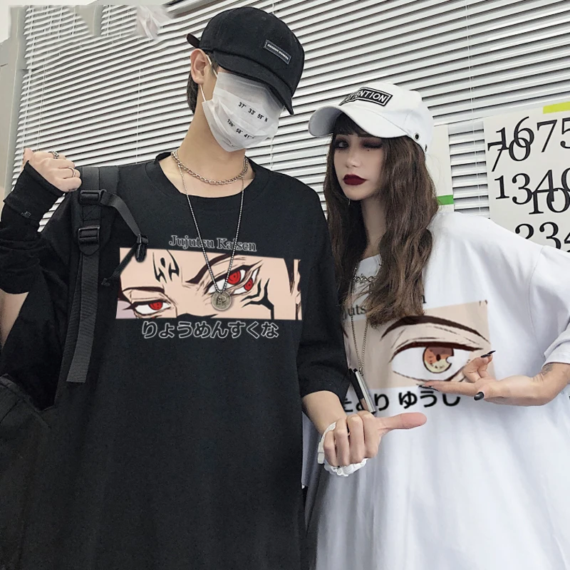 

Oversized T-shirt Jujutsu Kaisen Gojo Satoru Yuji Itadori Funny Graffiti Printed Harajuku Anime Unisex T-shirts Women Tees Tops