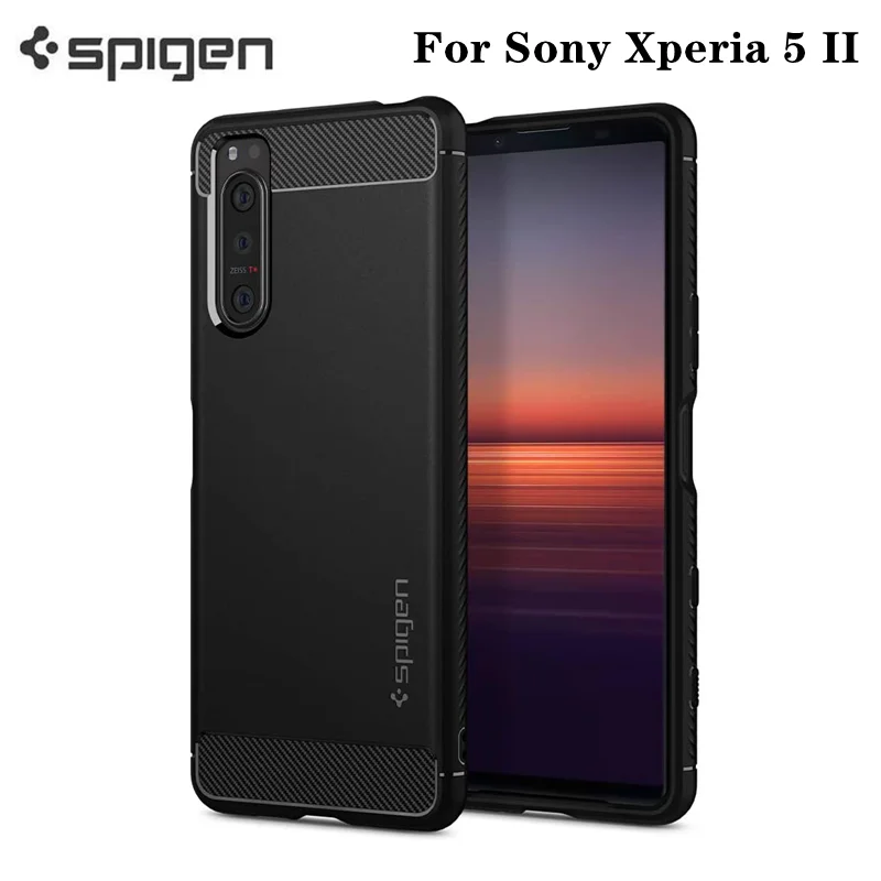 

For Sony Xperia 5 II Carbon Fiber Texture TPU Case | Spigen [Rugged Armor] Shockproof Slim Matte Cover