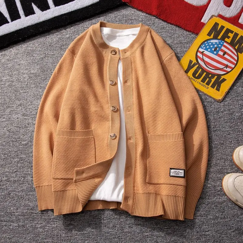 

Autumn/Winter Vintage Cardigan Men's Sweater Jacket Korean Single Breasted Black Top O Neck Long Sleeve Knit 2020 New Men's Wear