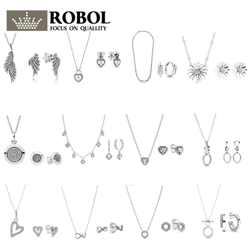 

High Quality Original 925 Sterling Silver Necklace Earring Set with Original Engraved Woman Jewelry Gift Free Shipping