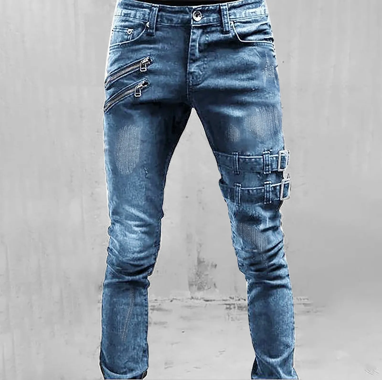 

Mid-rise Jeans Men's Fit Ripped Casual Slim Trousers Straight Men's pants