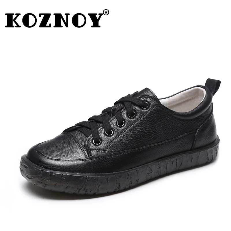 

Koznoy 2.5cm Sewing Genuine Leather Summer Autumn Women Round Toe Moccassins Mother Lace Up Comfortable Breathable Flats Shoes