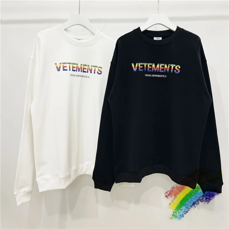 

VETEMENTS Rainbow Sweatshirt Men Women 1:1 High Quality THINK DIFFERENTLY Letters Printing VETEMENTS Hoodie VTM
