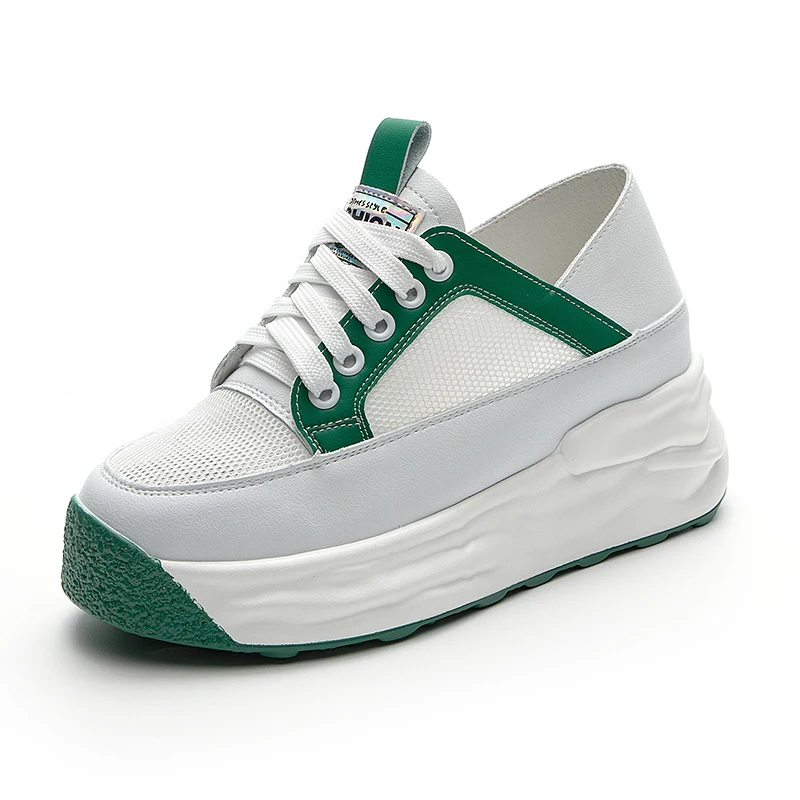 

7cm Genuine Leather Women Women Summer Shoes Platform Sneakers Wedge High Heel Slippers Air Mesh Women Casual Shoes