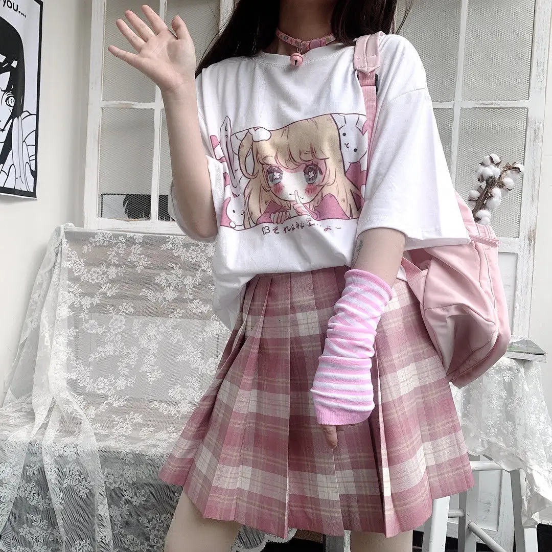 

MINGLIUSILI Kawaii женская футболка корейская мода с коротким рукавом женская футболка 2022 летние свободные белые большие Мультяшные Топы