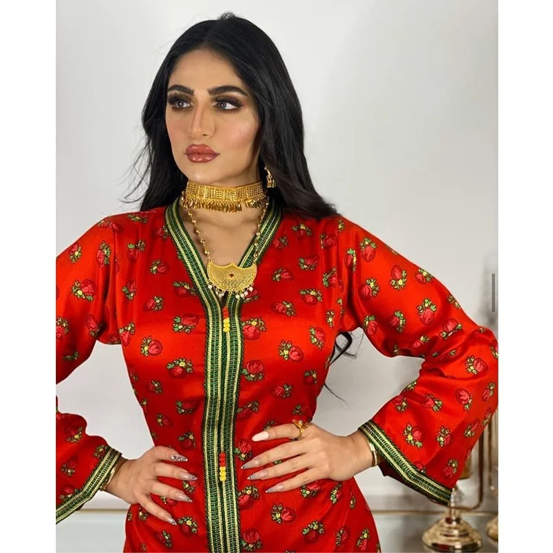 Средний Восток абайя длинные платья с цветочным принтом длинным рукавом и