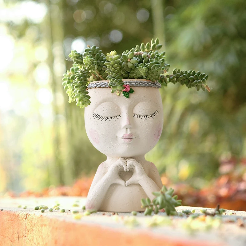 

Unique Face Planters Pot for Indoor Outdoor Plant with Drainage Hole Resin Creative Lady Face Plant Pot Closed Eyes Garden Decor