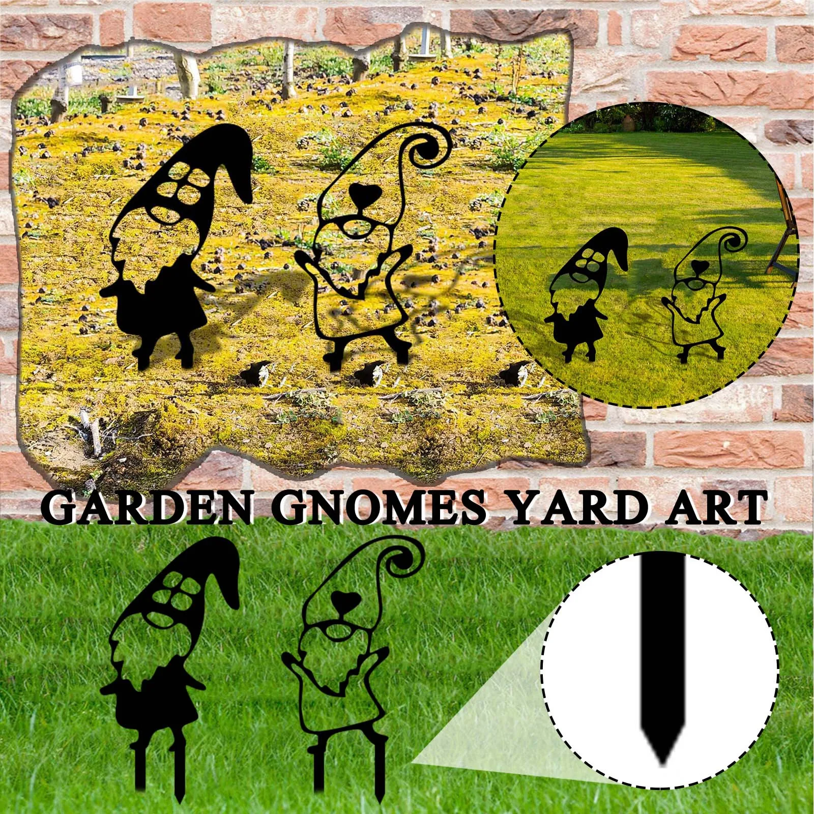 

2PC Garden Garden Yard Metal Lawn Yard Bed Gnomes Gnomes Gnomes Stake Flower Garden Gnomes Set/Individual Gnome Arts Decoration