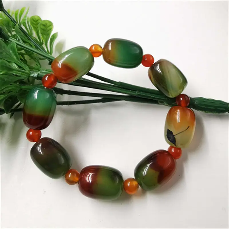 

Natural Peacock Green Agate Barrel Beads Bracelets for Men and Women Are Simple and Versatile Bracelet Jewelry