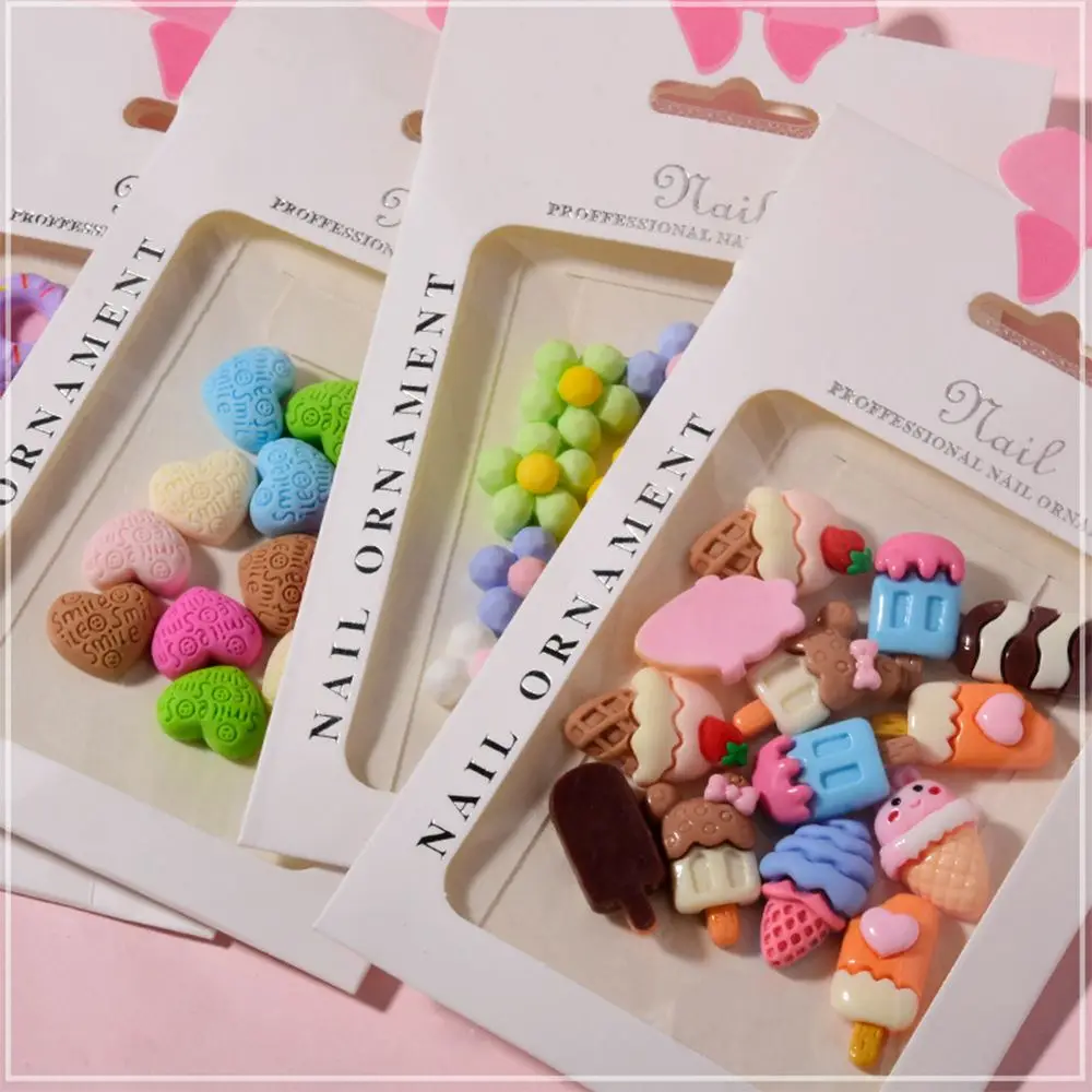 

12PCs/bag DIY Resin Charms Cartoon Donut Ice Cream Flowers Nail Drill Nail Art Accessories Mobile Phone Case Decoration