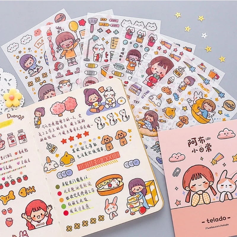 

4 Sheets Cute Cartoon Decorative Stickers Scrapbook Decorations Sticker Students/Scrapbook Lover DIY Decorative Sticker