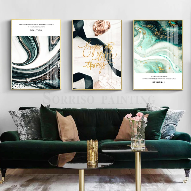 

Скандинавские горы реки Геометрическая фигурка настенная живопись на холсте лента с золотыми листьями художественный плакат печать Насте...