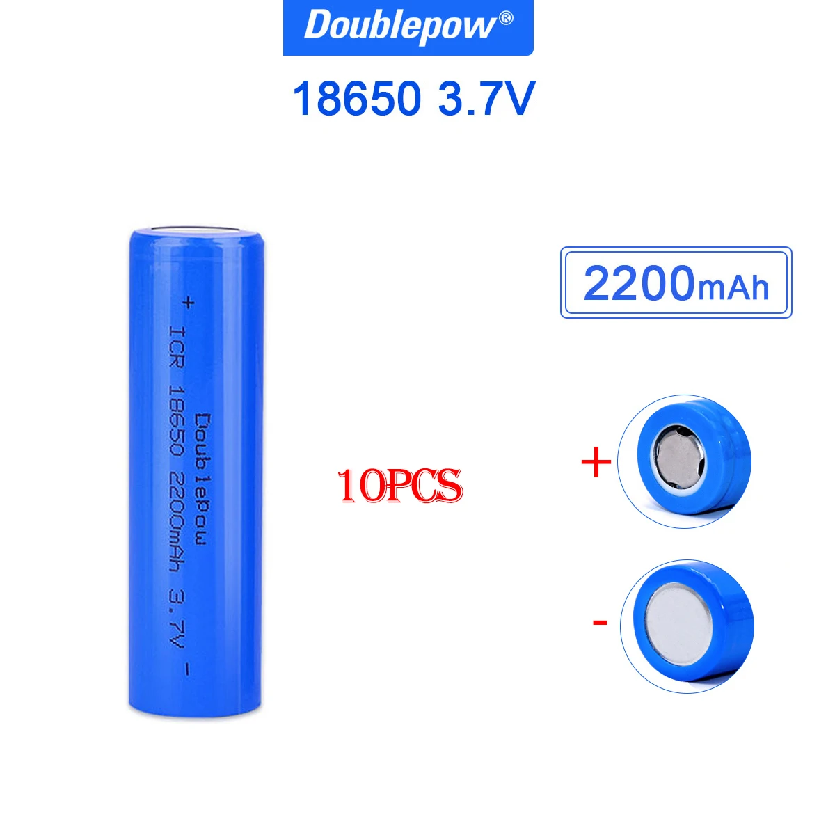

DOUBLEPOW 10 шт. 18650 Батарея 3,7 в 2200 мАч плоская головка перезаряжаемая литиевая батарея Lilon для фонарика электрическая зубная щетка
