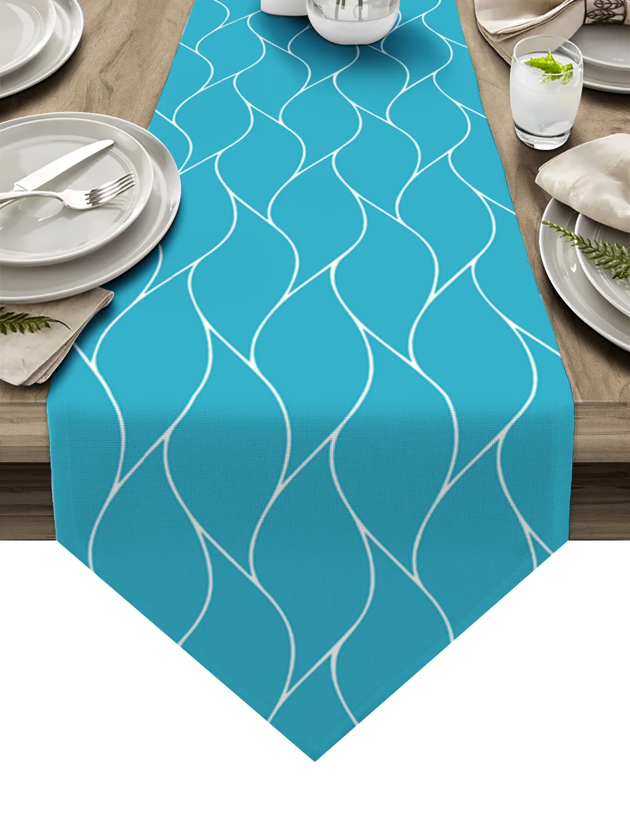 

Синие волнистые текстурные настольные бегунки, свадебное украшение, современный декор для обеденного стола, настольные бегунки