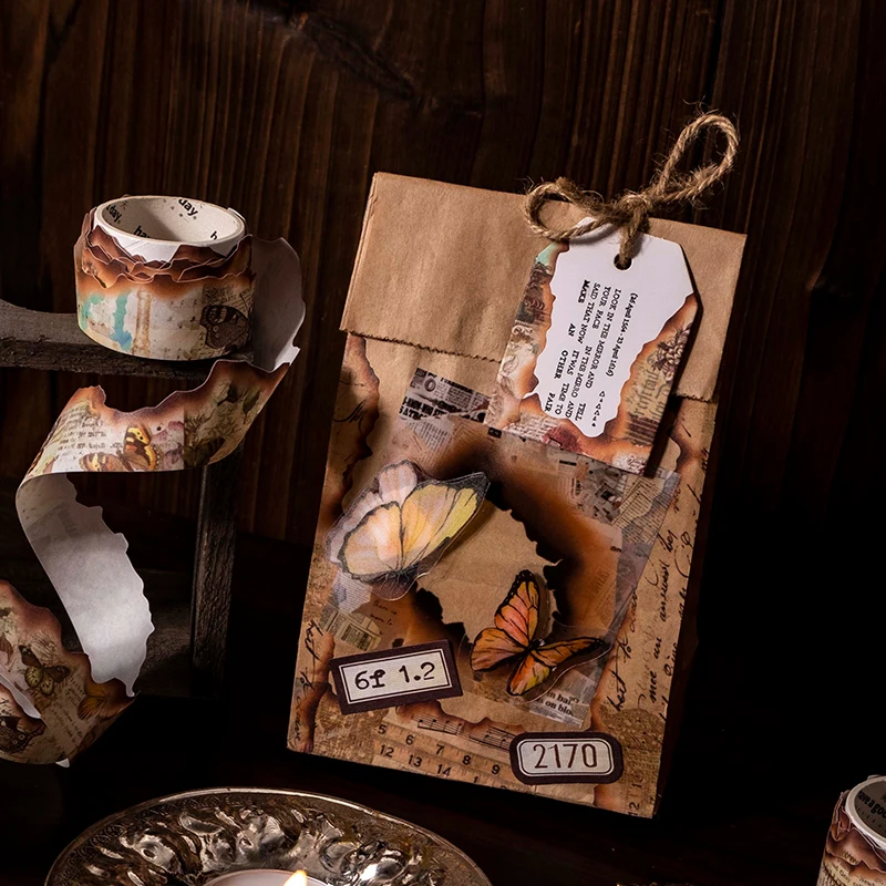 

1Rolls Tape Fire Tape Stickers Old Burning Vintage Letter Journal Postcard Gift Paper Packaging Decorative Sticker 2.5cm*3M