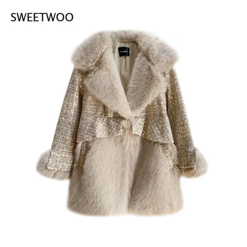 Fur Amp Faux Fur Sequins High Quality Female Coat 2021 New Winter Fashion Women Fur Coat Temperament Warm Women Fur Coat Slim