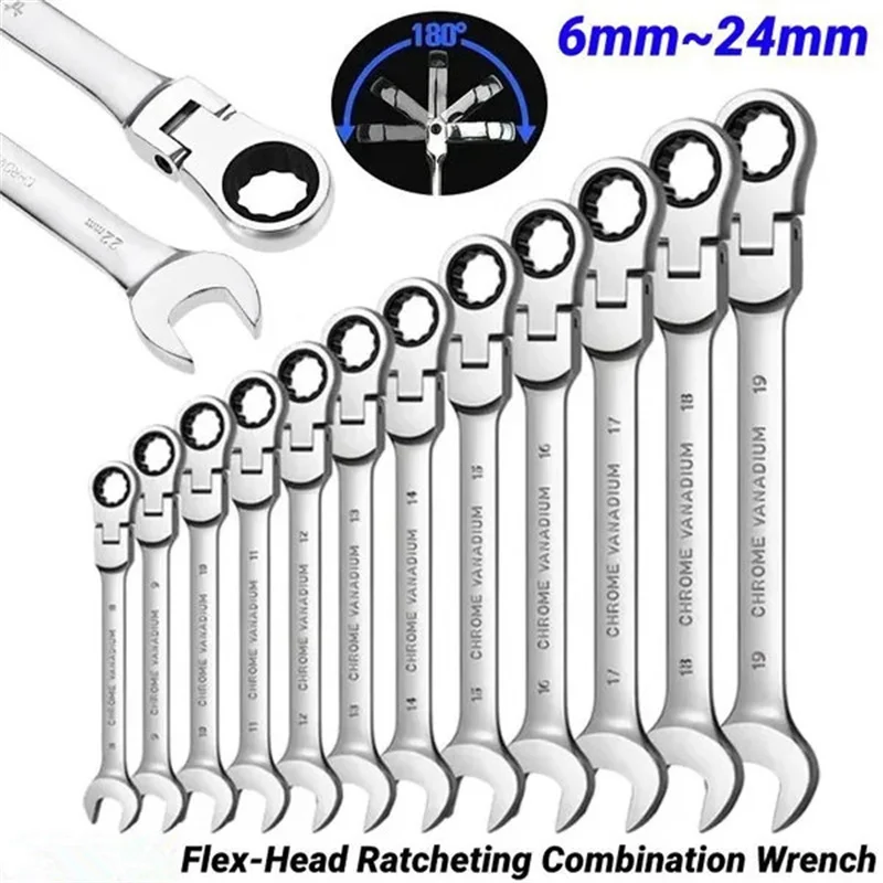 

1PC Metric Flex-Head Ratcheting Combination Wrench 72 Teeth 12 Point Dual-purpose Rachet Wrench Ended Spanner Hand Tools