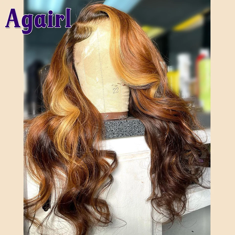 

220 Density 13X4 Human Hair Body Wave Wig Highlight Blonde with Brown Wavy Colored Lace Front Wig Pre Plucked Lace Frontal Wigs