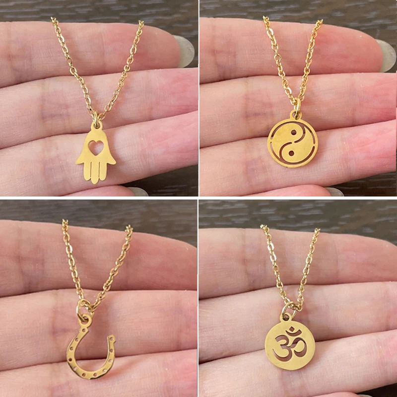 

Stainless Steel Necklace Evil Eye Hamsa Hand Yingyang Yoga Horseshoe Pendant Necklaces For Women Kids Gift Fashion Lucky Jewelry