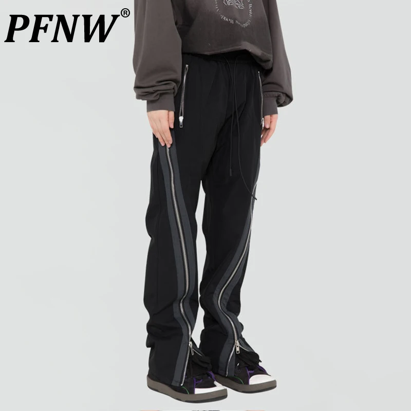 

PFNW Autumn Winter Men's Tide Streetwear Zippers Drawstring Flare Pants Casual Fashion Pockets Loose Darkwear Trousers 12A7386
