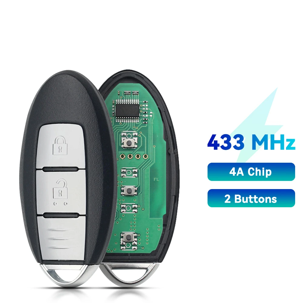 

KEYYOU для Nissan Juke Qashqai X-Trail J10 J11 2012-2020 год умный дистанционный ключ 433 МГц 2 кнопки подходит для бесключевого доступа 4A ID46 чип