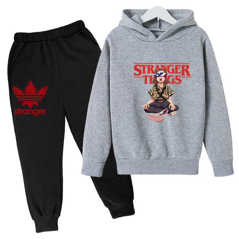 

Stranger Things 4 Hoodie Fashion Boys and Girls Hellfire Club Printed Sweatshirt Casual Pants Hoodie Set For Children Ages 4-14