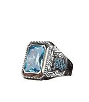stylish and beautiful silver plated ocean blue ring bridal engagement party anniversary celebration jewelry